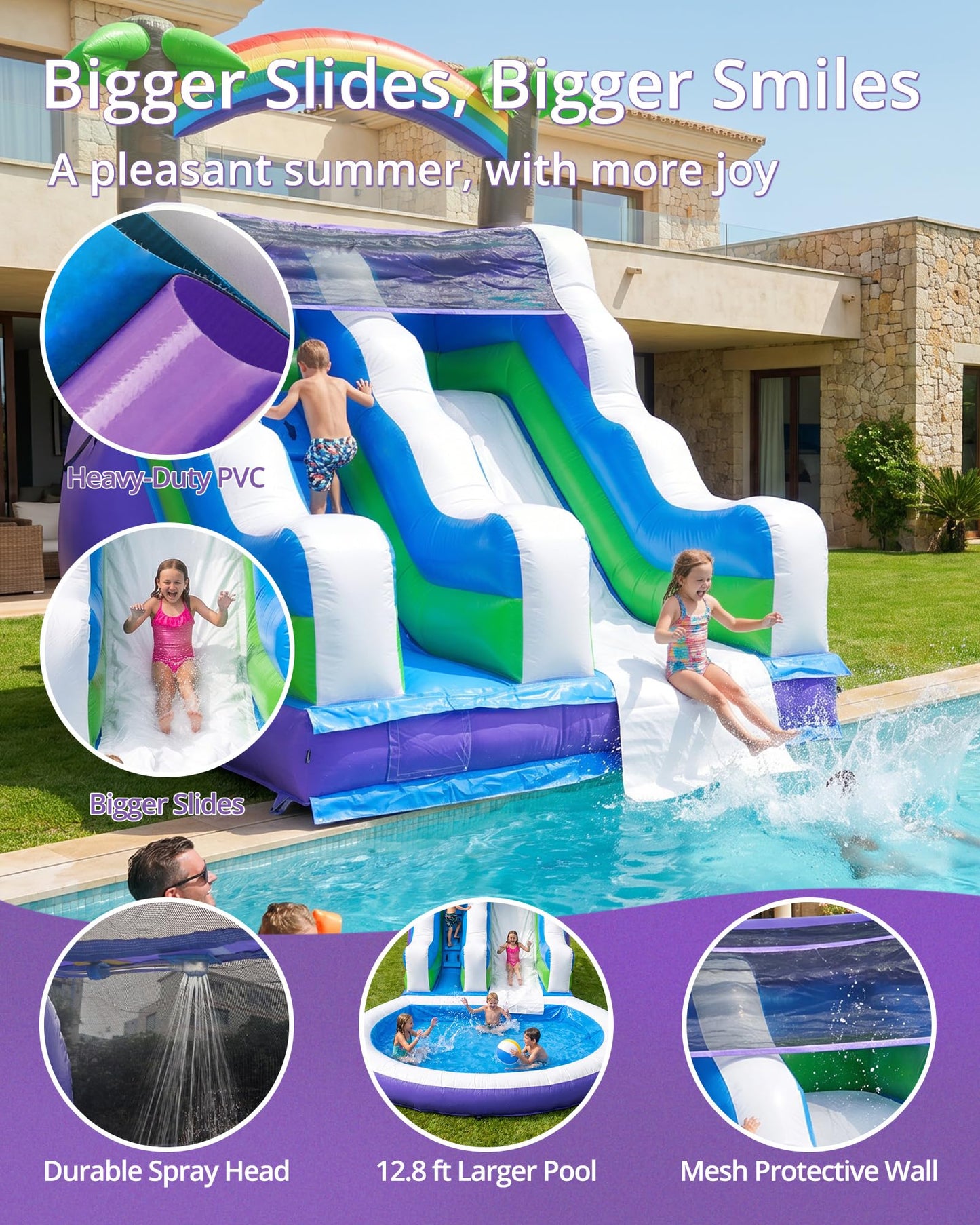 WELANDFUN 26.3ft PVC Commercial Inflatable Water Slide for Big Kids Adults