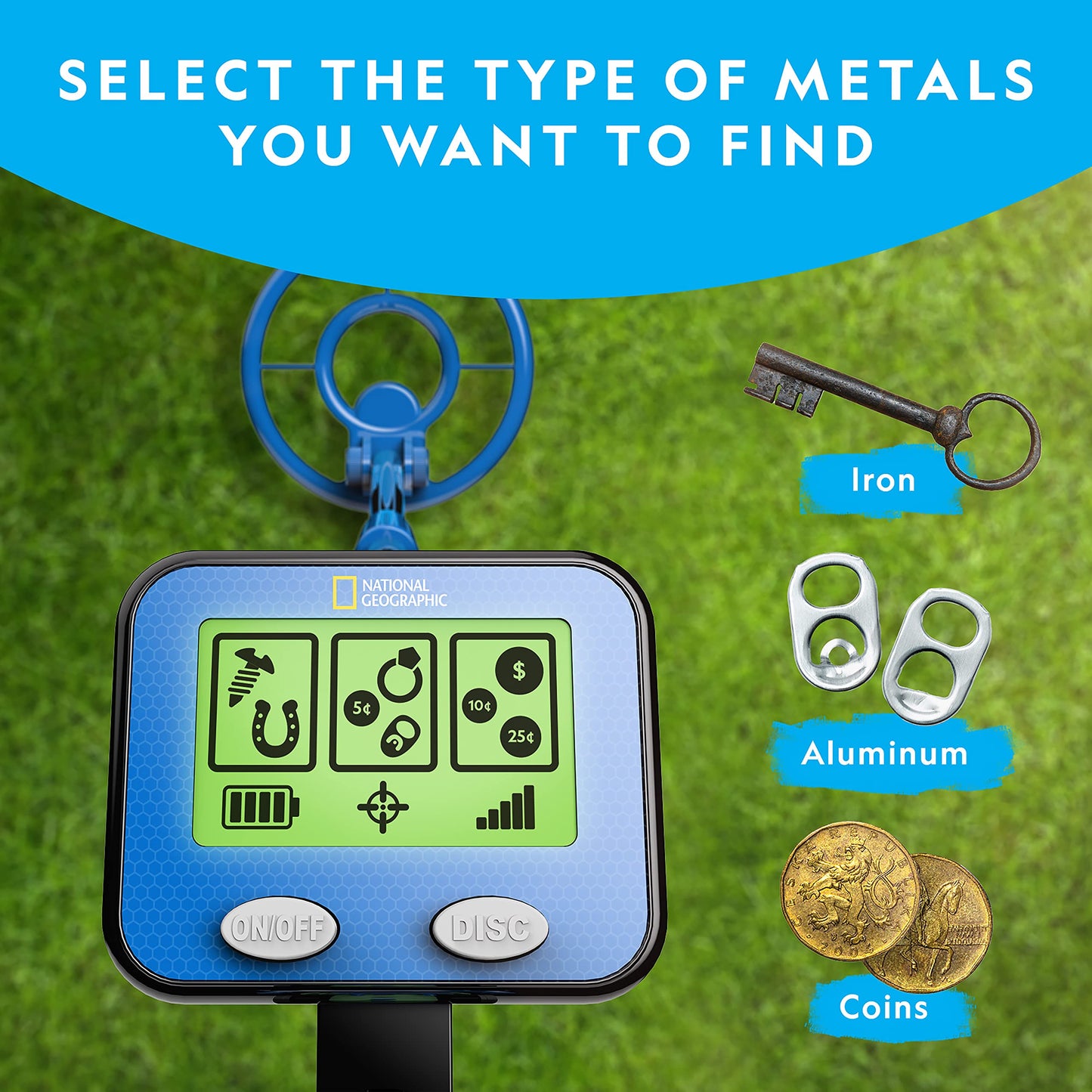 NATIONAL GEOGRAPHIC Metal Detector for Kids - 7.4" Waterproof Metal Detector Coil, Lightweight Gold Detector with Pinpoint Function & LCD Display, Beach Metal Detector (Amazon Exclusive)
