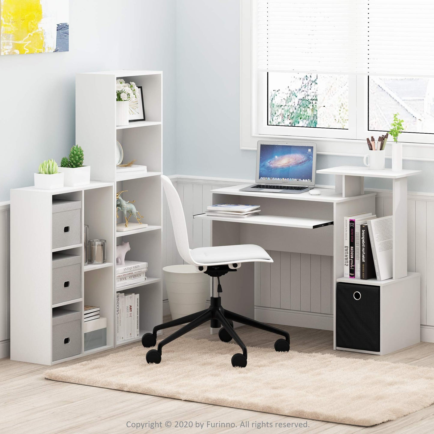 Furinno LUDER Book Shelf, 5-Tier Bookshelf, Bookcase with Open Shelves, 9.4 x 15.8 x 52, Easy Assembly, for Living Room, Bedroom, Home Office, White