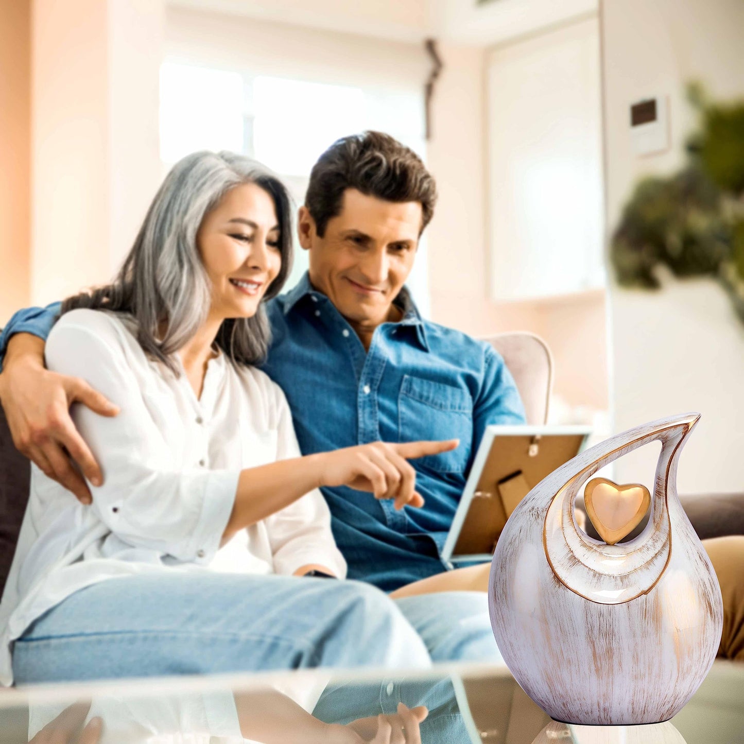 Teardrop Heart Urn for Human Ash| Cremation Urns Ashes |Urn for Human Ashes | Decorative Cremation Urn | Large | 2.5 Litre Capacity | White - Golden