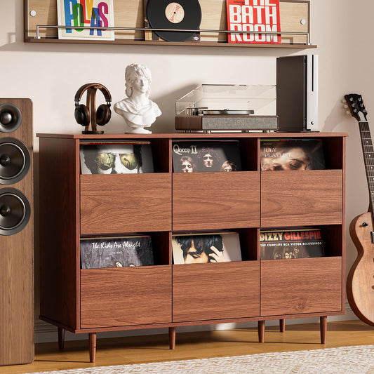 BROTTAR 47.2" Large Record Player Stand, Vinyl Record Storage Cabinet,Brown