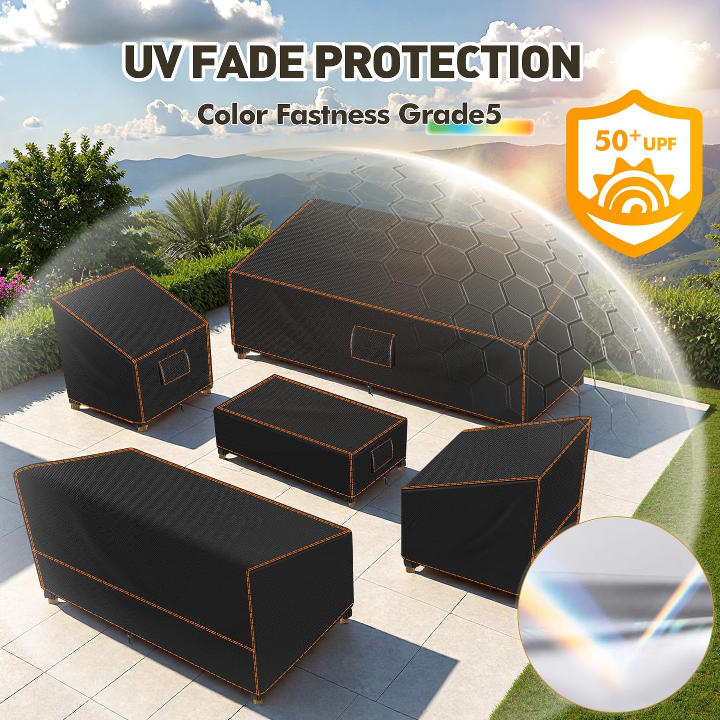 SUNICO Outdoor Patio Furniture Covers Set, 5 Piece Patio Covers for Outdoor Furniture Waterproof, 420D Patio Set Covers, UV Fade Protection, Tear-Resistant, Black
