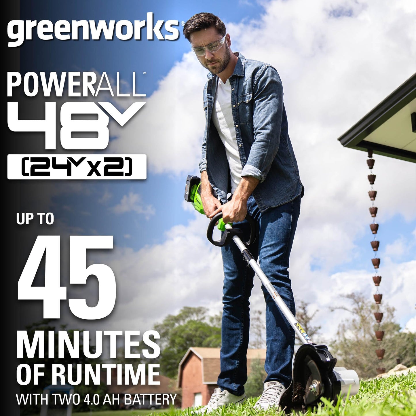Greenworks 48V (24V x 2) 8-Inch Brushless Cordless Edger, (2) 4Ah Batteries & 4A Dual Port Fast Charger for Sidewalk Driveway Lawn Edging