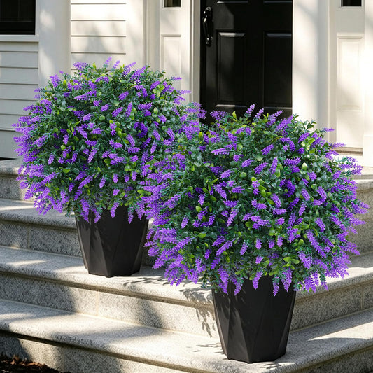 Artificial Boxwood Topiary Ball with Lavender, Set of 2 UV Resistant