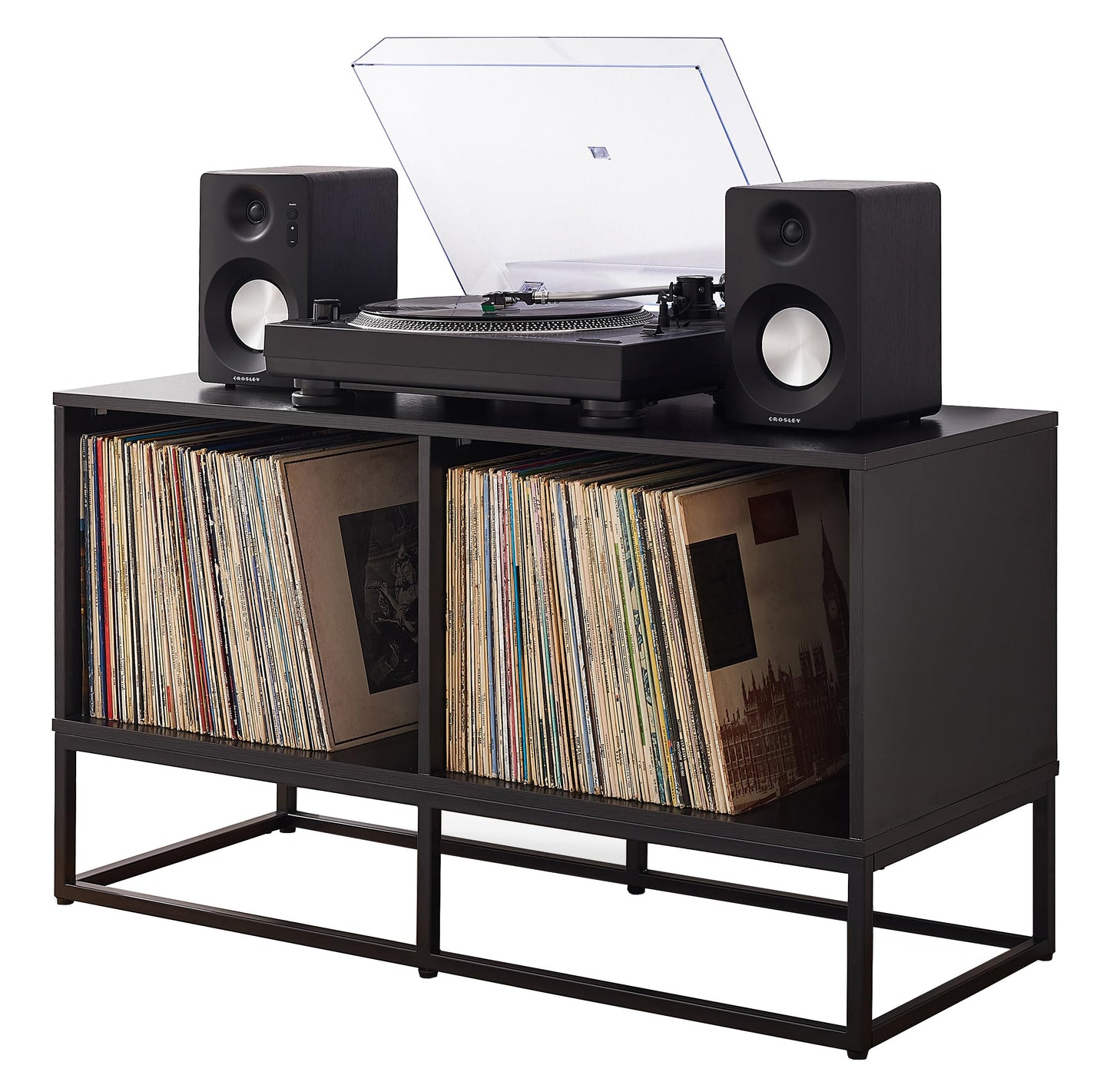 Crosley Furniture Enzo Medium Vinyl Record Storage TV Stand and Entertainment Center, Media Console, Black