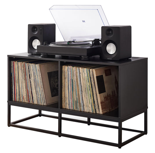 Crosley Furniture Enzo Medium Vinyl Record Storage TV Stand and Entertainment Center, Media Console, Black