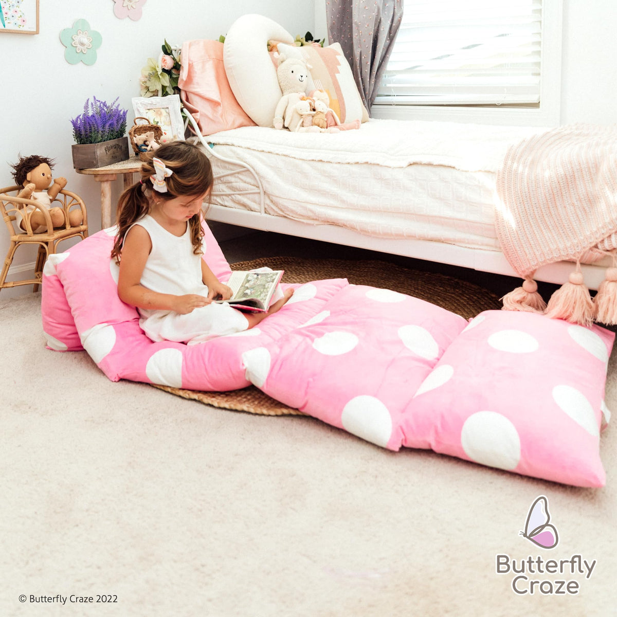Butterfly Craze Floor Pillow Cover Plush Folding Lounger Bed Cushion Case