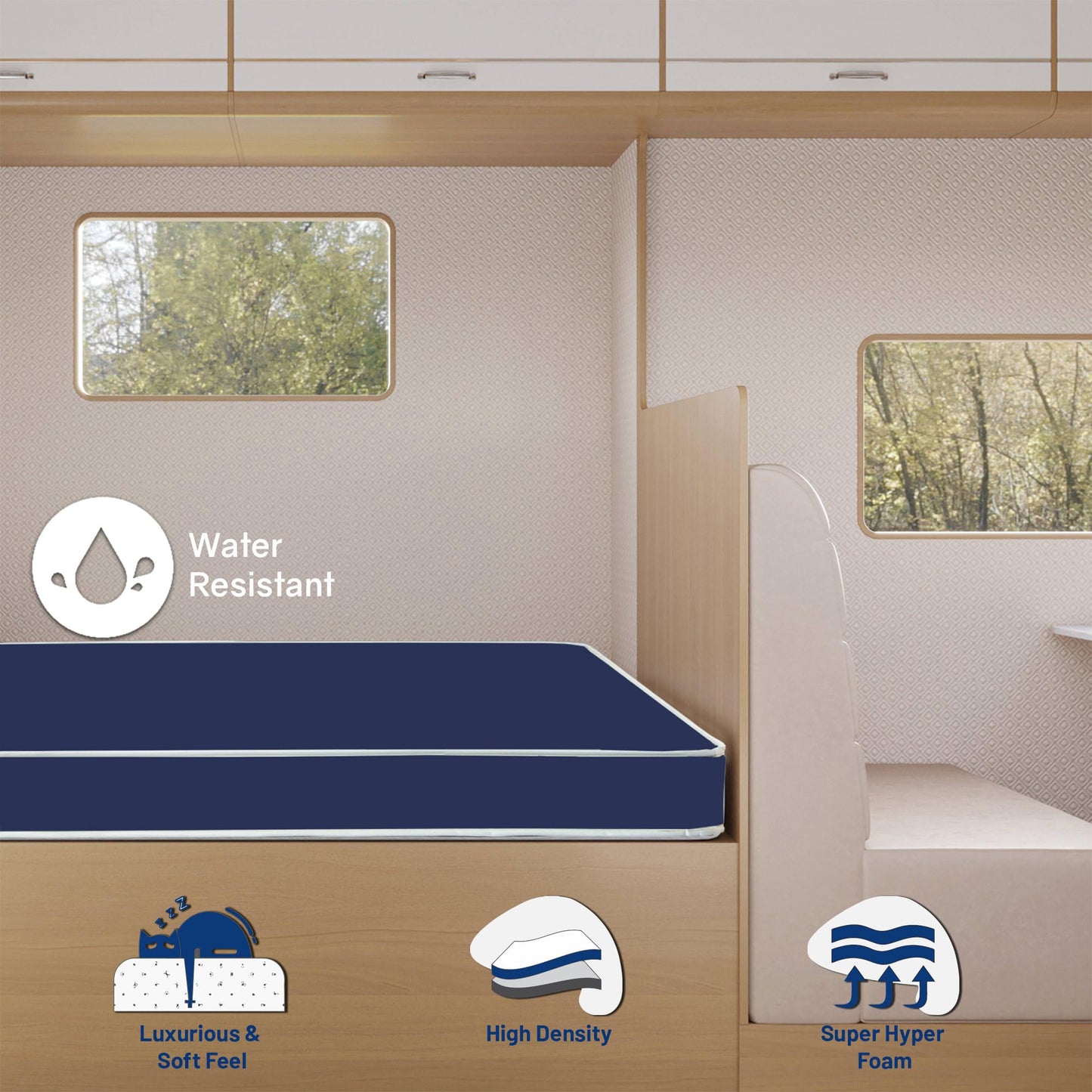Greaton, 6-Inch Medium Firm Water-Resistance Foam Vinyl Mattress, Easy to Clean, Comfortable & Noise Free, 80" x 30", Blue
