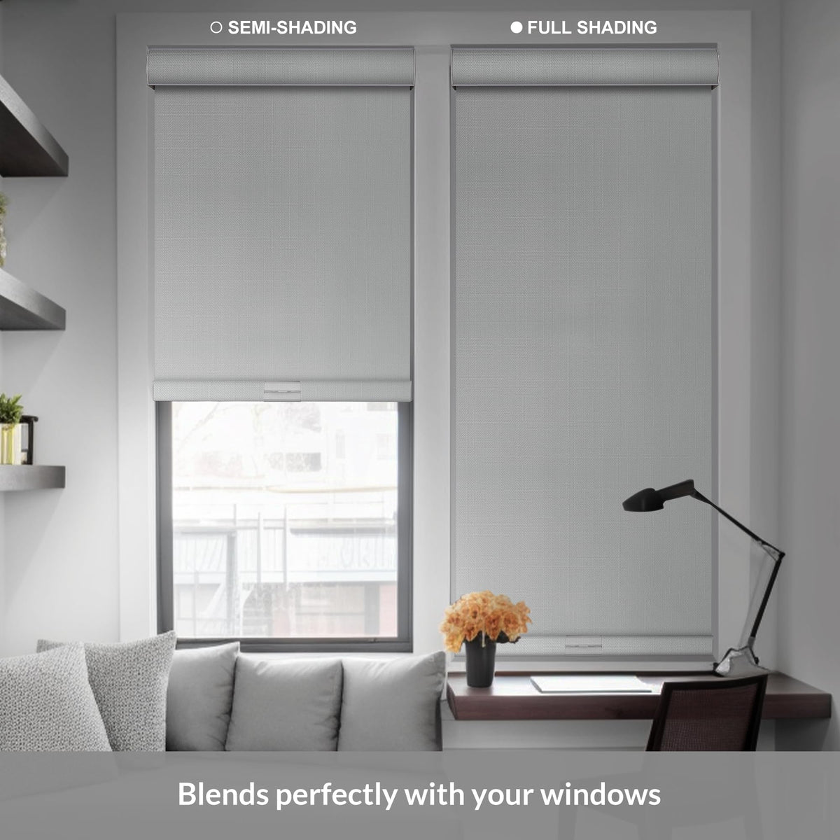 Boolegon Blackout Roller Shades for Windows, White, Custom Size