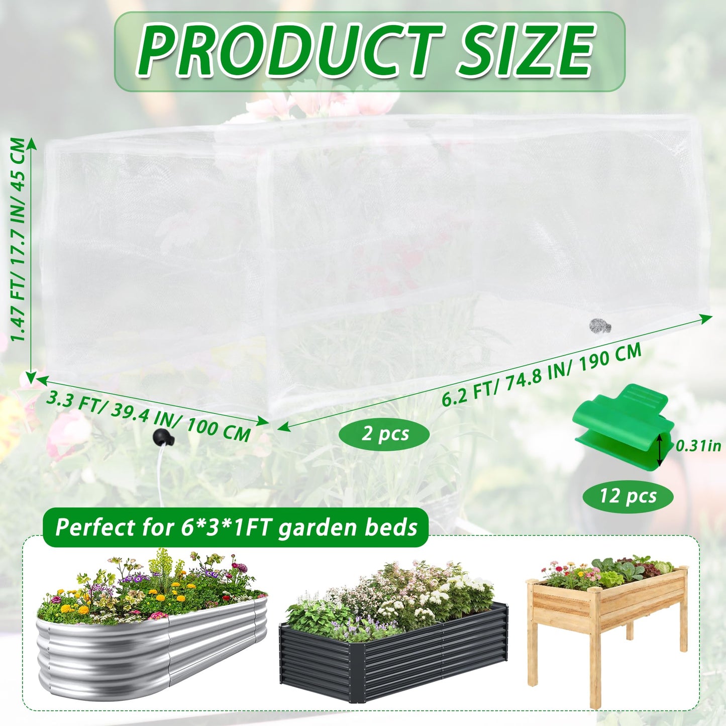 2 Pack Garden Netting for Raised Beds, 6x3 FT Mesh Plant Covers with Drawstring for Garden Protection, Raised Bed Bird Netting Pest Barrier Screen for Protecting Vegetables Fruits Flowers Crops
