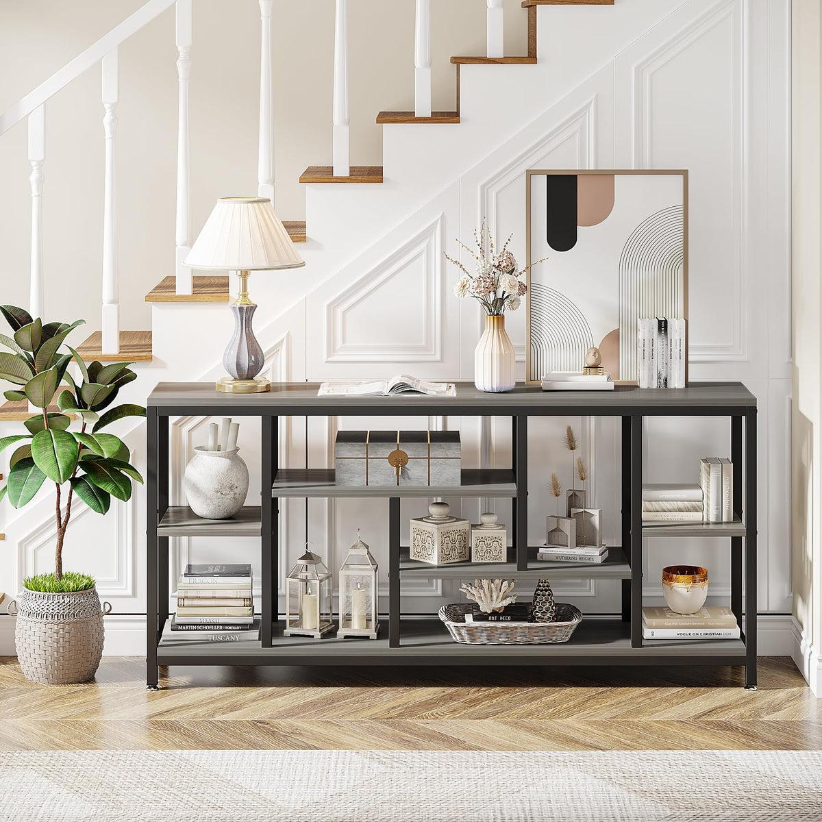 Tribesigns Console Sofa Table, 70.9 inch Extra Long Console Table Behind Couch with Storage Shelves, 3-Tier Modern Narrow Entryway Hallway Accent Table for Living Room, Grey