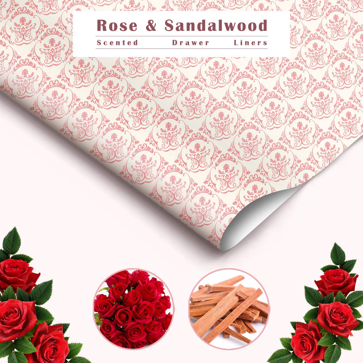 SCENTORINI Scented Drawer Liners for Dresser, 6 Sheets Rose Sandalwood