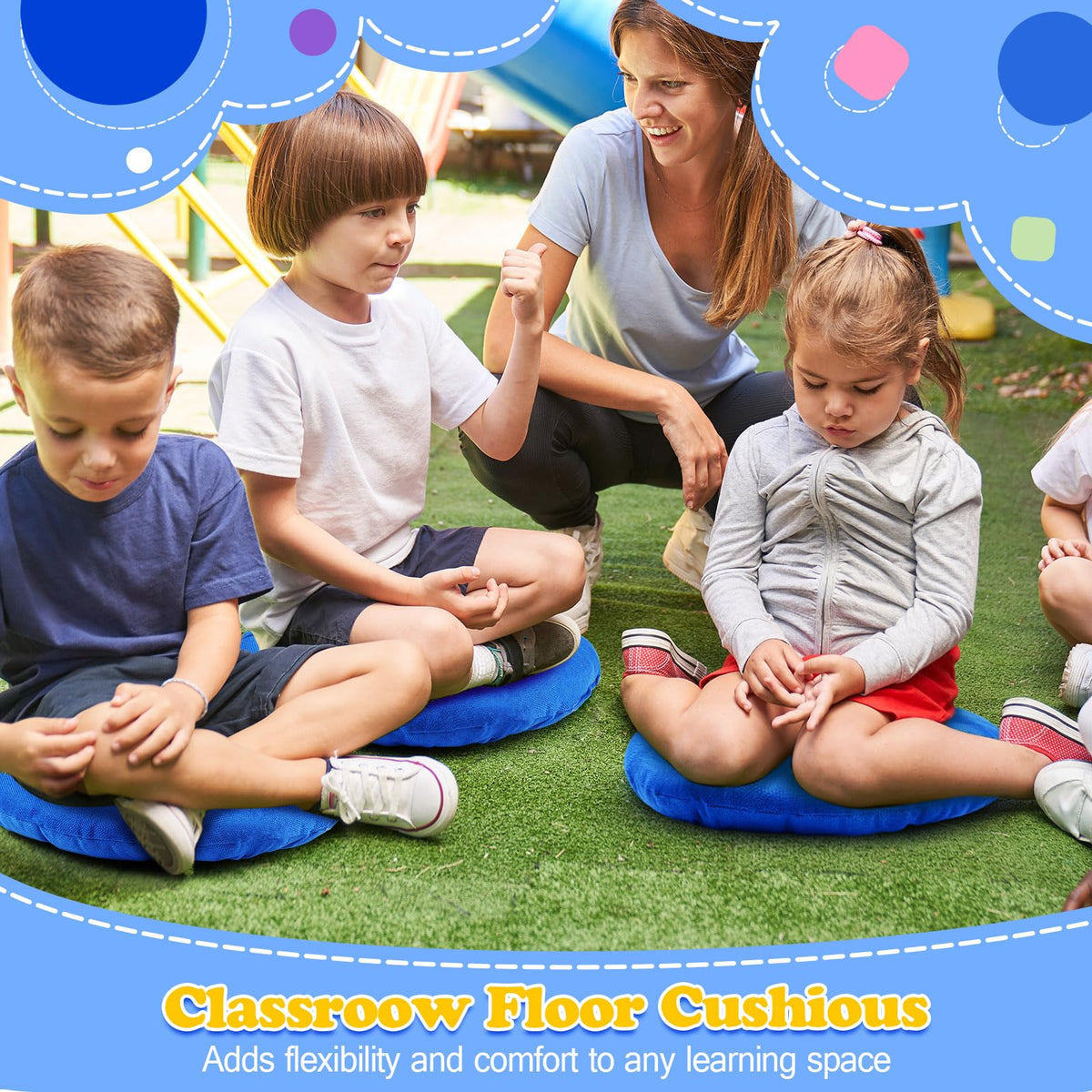 Fumete 8 Pcs Round Floor Cushions for Classroom Kids,Royal Blue