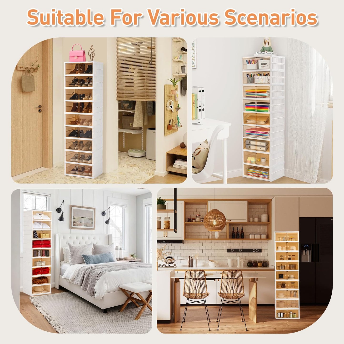 Foldable Shoe Rack Organizer Collapsible Shoe Storage Organizer with Doors, Large Plastic Folding Shoe Rack, Clear Stackable Shoe Boxes Easy Assembly Shoe Cabinet for Entryway (9 Tiers-18 Pairs)