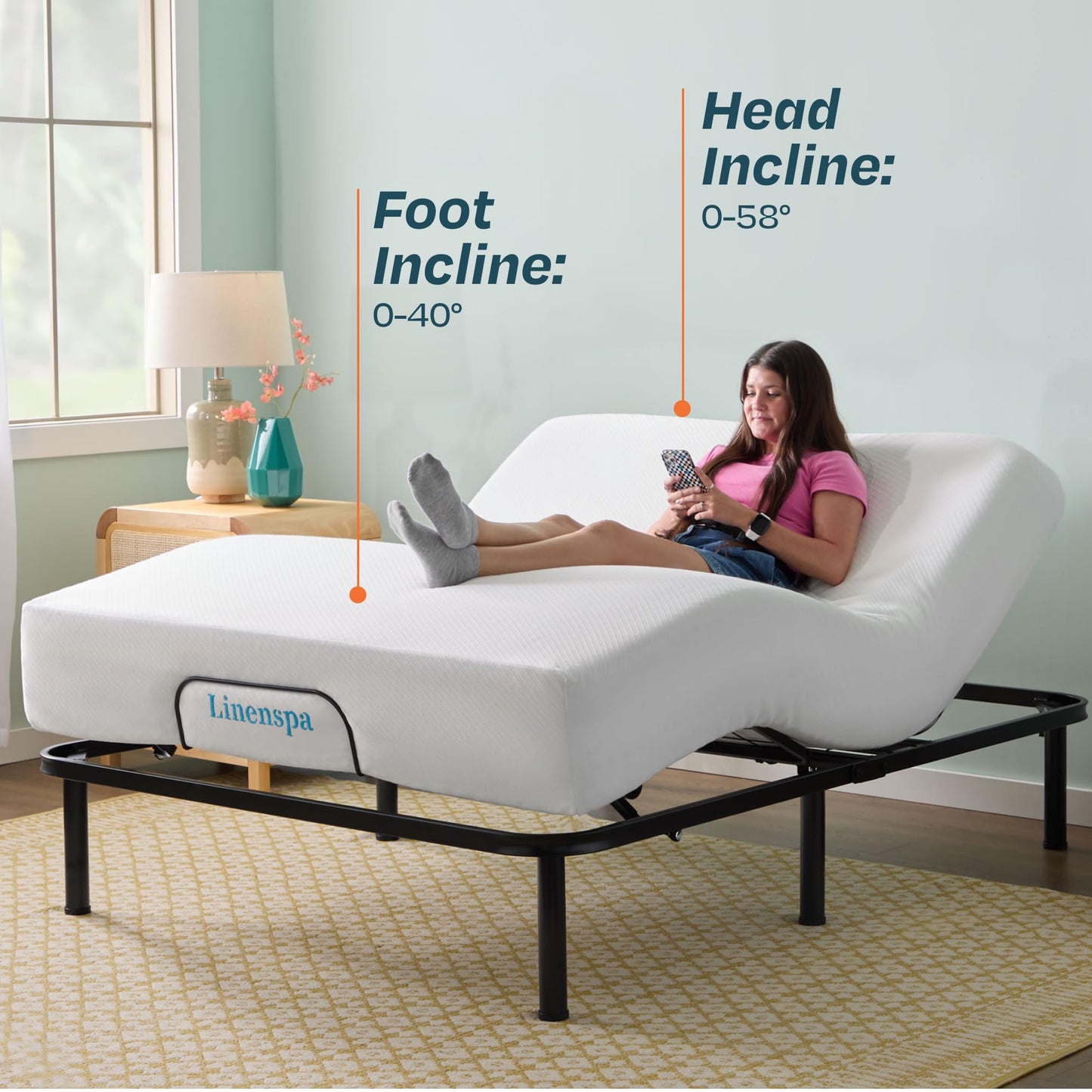 Linenspa Adjustable Bed Base — Motorized Head and Foot Incline — Twin XL