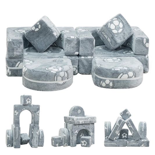 furlinkhm Modular Kids Play Couch, Kids Couch for Playroom Bedroom, Glow in The Dark, 5 Seconds Instant Expansion, Glowing Football, Grey