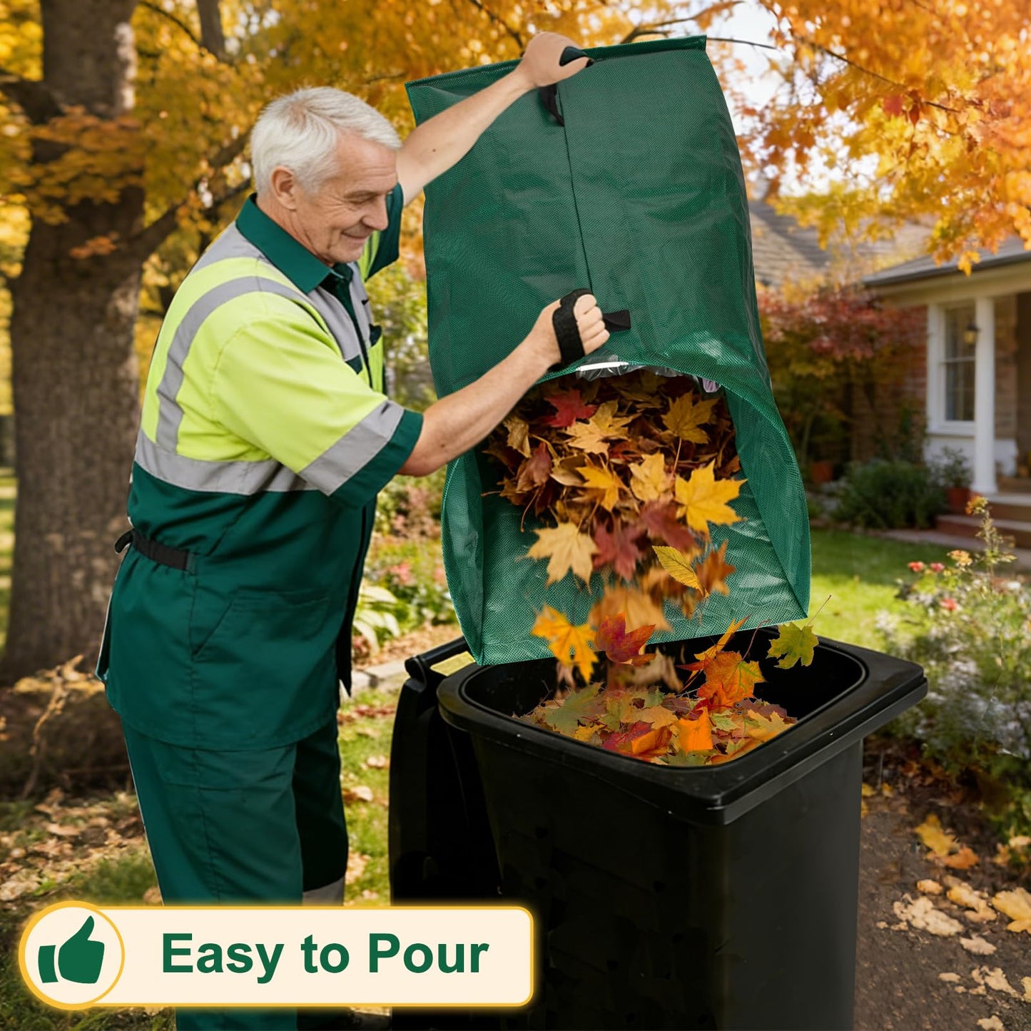 NIGOOLATA 72 Gallon Large Leaf Collector, Foldable Reusable Yard Waste Bags, Heavy Duty Dustpan Type Garden Leaf Bags with Gloves