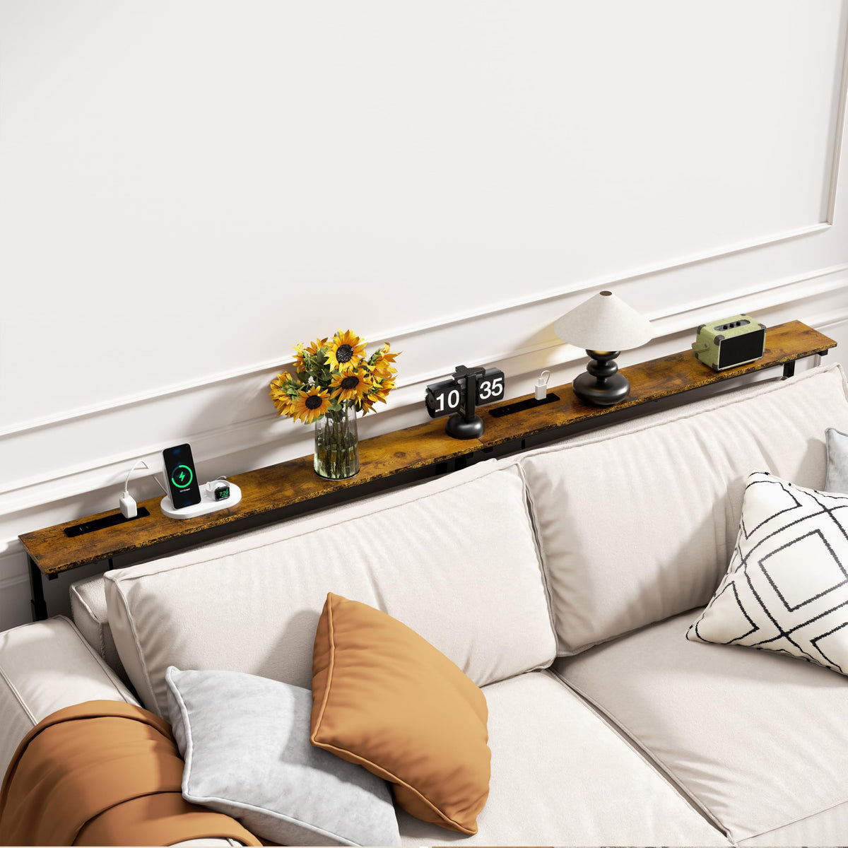 GRLEAF 2 Pack Adjustable Height Narrow Console Table with Power Outlets, 78.7" Long Sofa Table with Charging Station Behind Couch Table Entryway Table for Living Room and Hallway – Rustic Brown