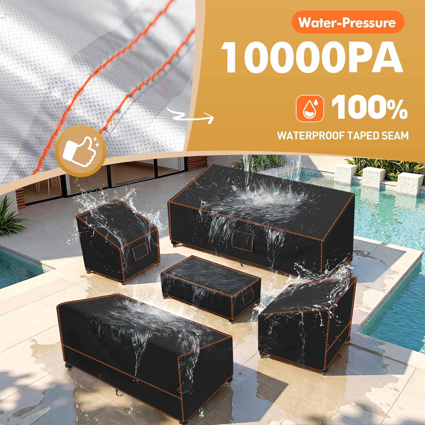 SUNICO Outdoor Patio Furniture Covers Set, 5 Piece Patio Covers for Outdoor Furniture Waterproof, 420D Patio Set Covers, UV Fade Protection, Tear-Resistant, Black
