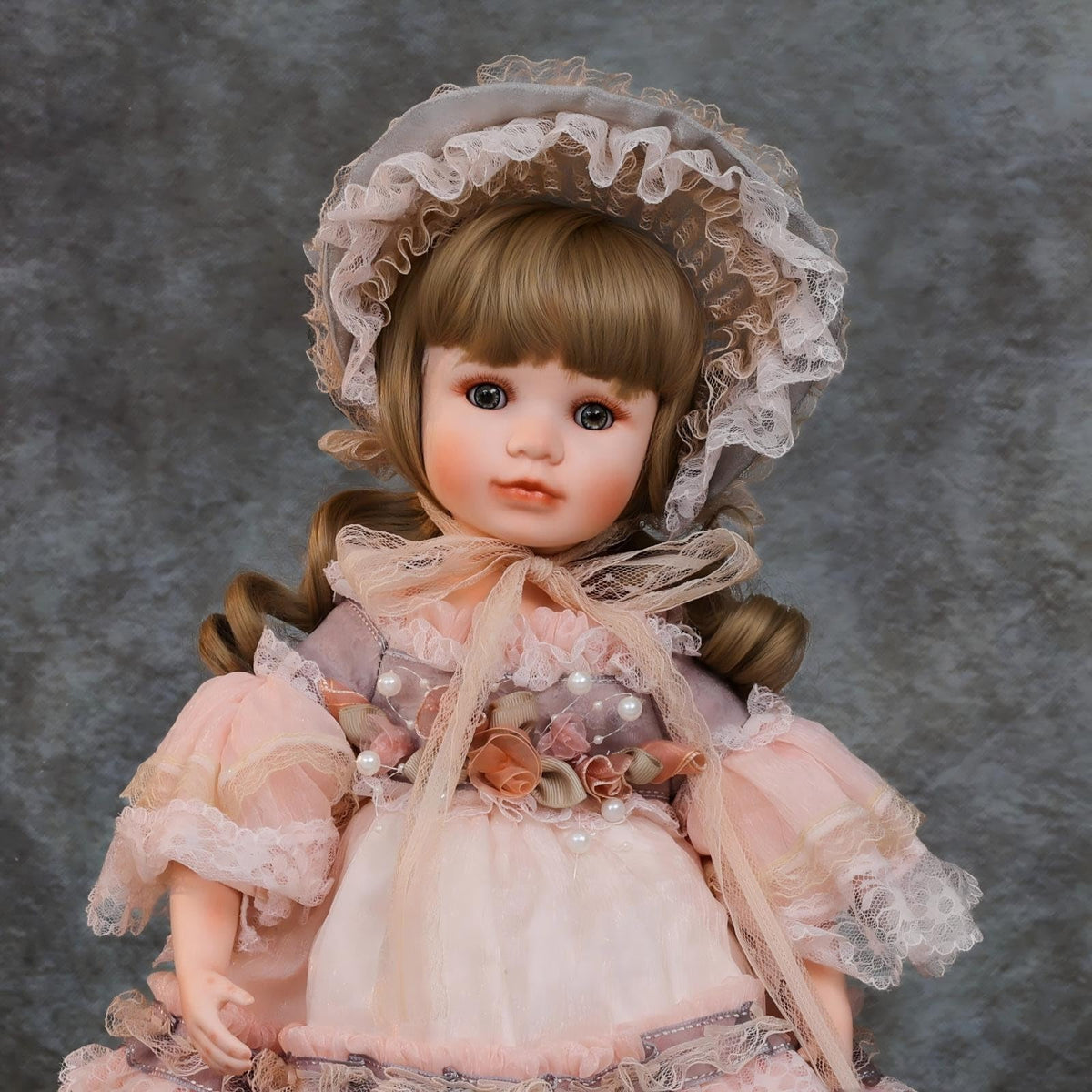 Cloveray 18 Inch Kawaii Porcelain ＆ Fabric Doll Cute European Retro Handmade Ceramic Doll with Showing Stand for Room Decor, Birthday Gifts, Collectible ，Name Olivier (Pink)