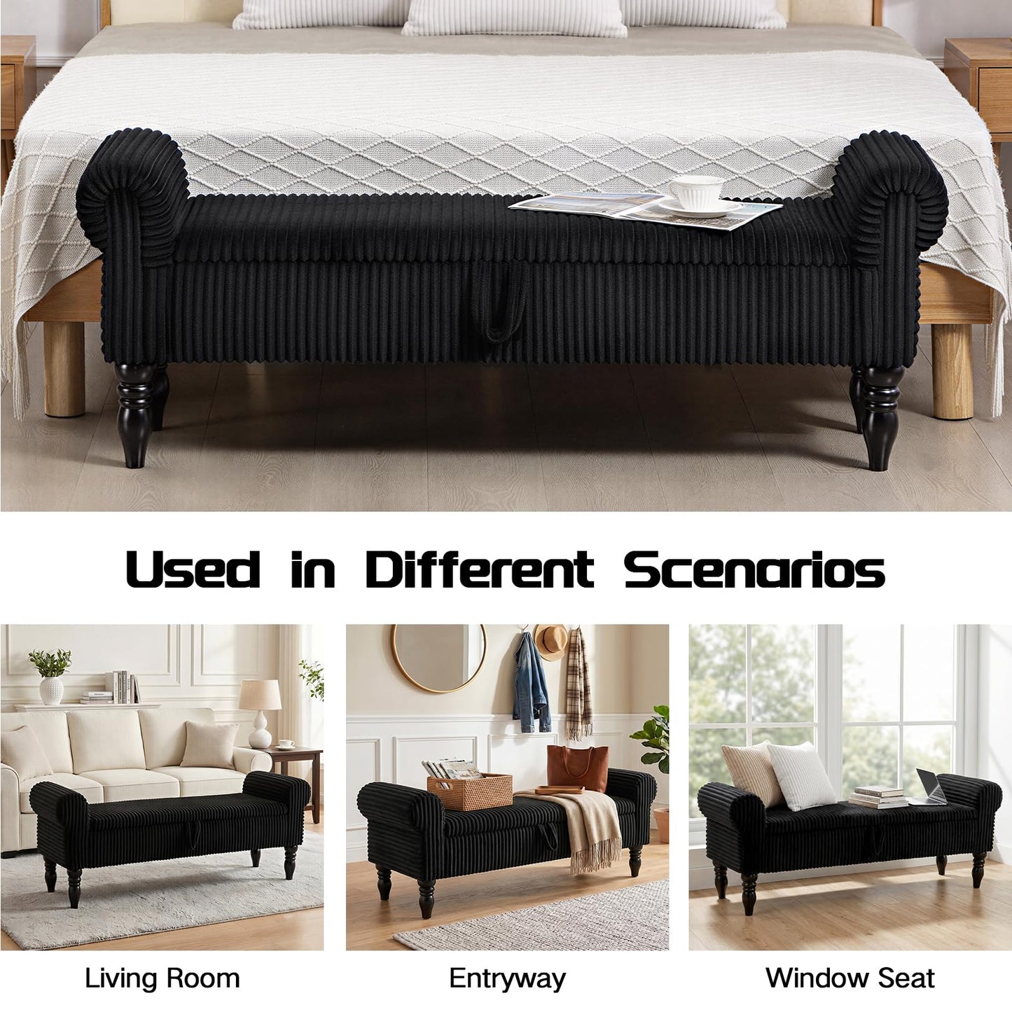 ATOMSPACE 60" Storage Bench for Bedroom,End of Bed Bench with Storage