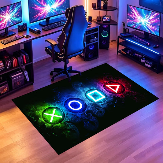 Gaming Area Rugs for Boys Cool Game Style Bedroom, Gamer Rug Boys Room Decor, Video Games Bedroom Carpet for Teens, Controller Gamepad Player Standing Throw Doormats Yoga Mat Black