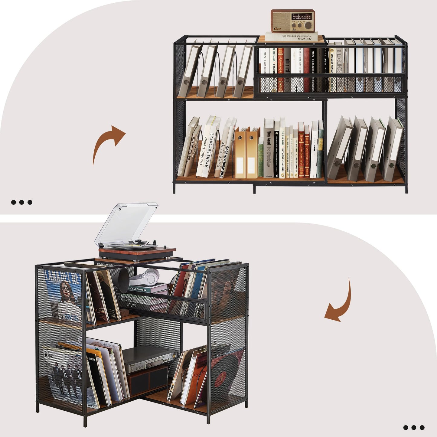 MAHYIZYI Record Player Stand with Vinyl Storage Cabinet, Stretchable 32-63'' Turntable Table Open Shelf Up to 450 Albums, Cube Storage Organizer for Living Room, Music room