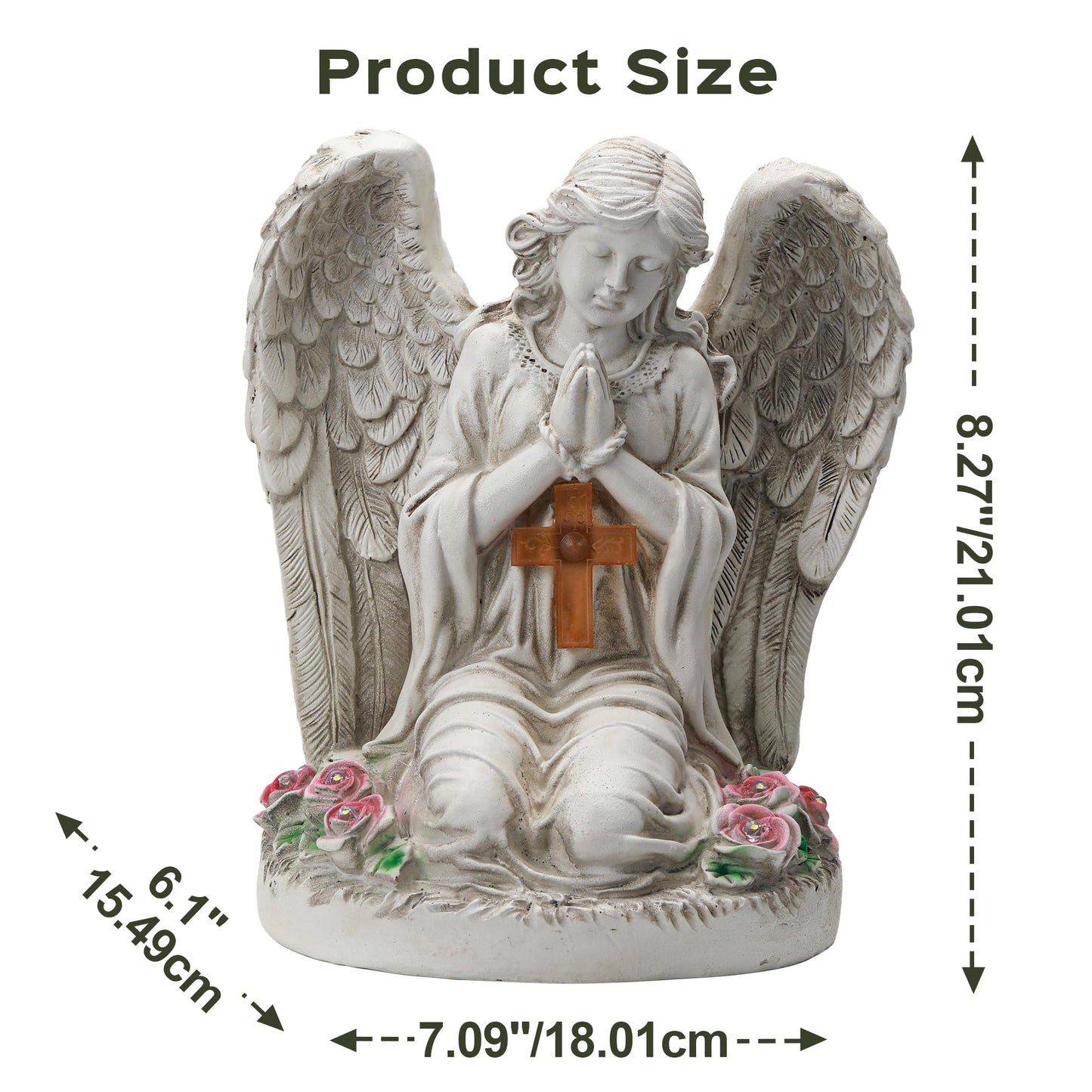 Ayadon Solar Angel Garden Statues with Cross and 6 LED Lights, Solar Outdoor Decor for Patio, Balcony, Yard, Cemetery, Waterproof Praying Angel Figurines, Lawn Ornaments Gifts for Women, Mom, Grandma