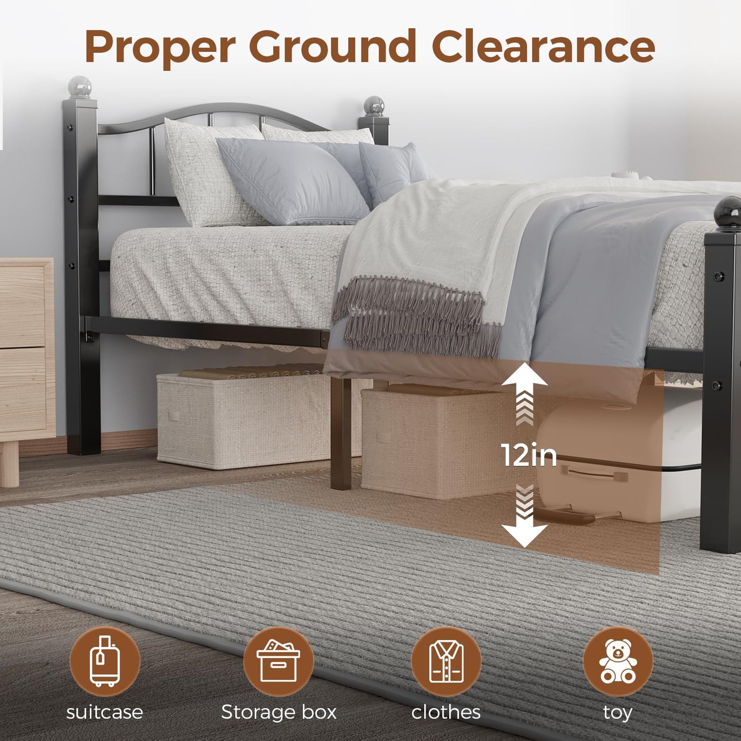 Blbeed Twin XL Bed Frame, Noise-Free Design & Underbed Storage Heavy Duty Metal Bed Frames with Headboard No Box Spring Needed/Tool-Free Assembly