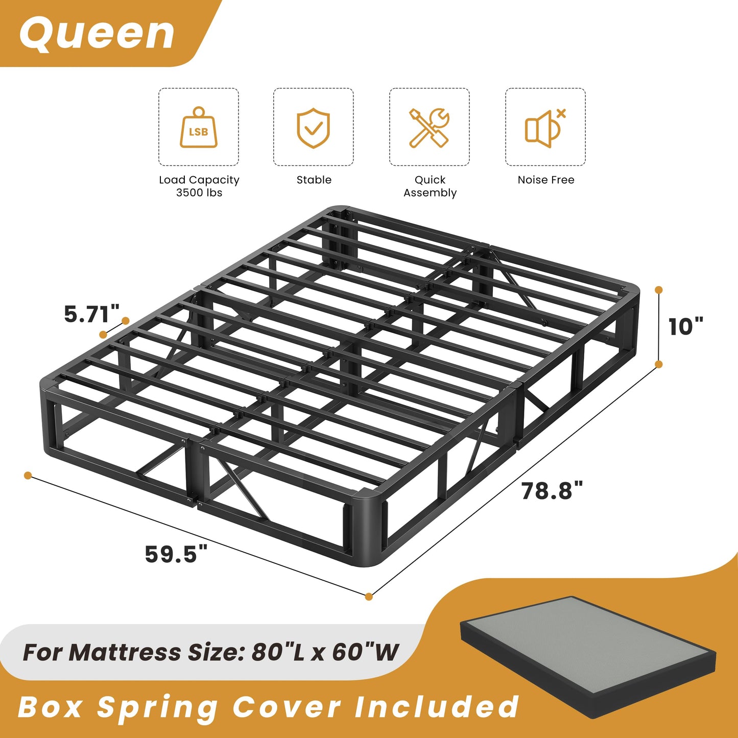 MAF Queen Box Spring for Queen Bed 10 Inch High Profile Bed Base with Cover