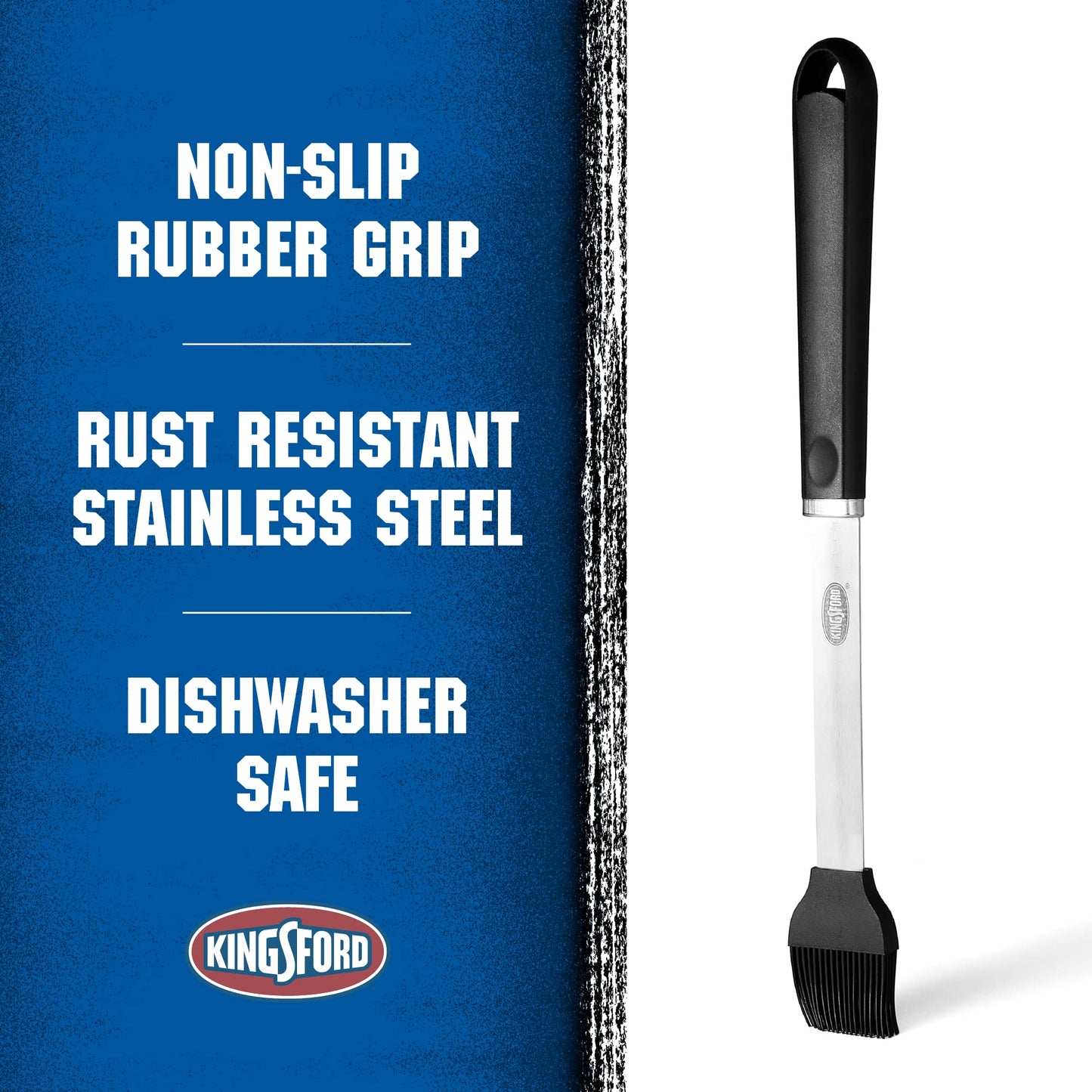Kingsford Stainless Steel Silicone Basting Brush with 16-Inch Handle for BBQ Grilling, Smoking, and Outdoor Cooking, Non-Slip Rubber Grip, Rust-Resistant, Dishwasher Safe