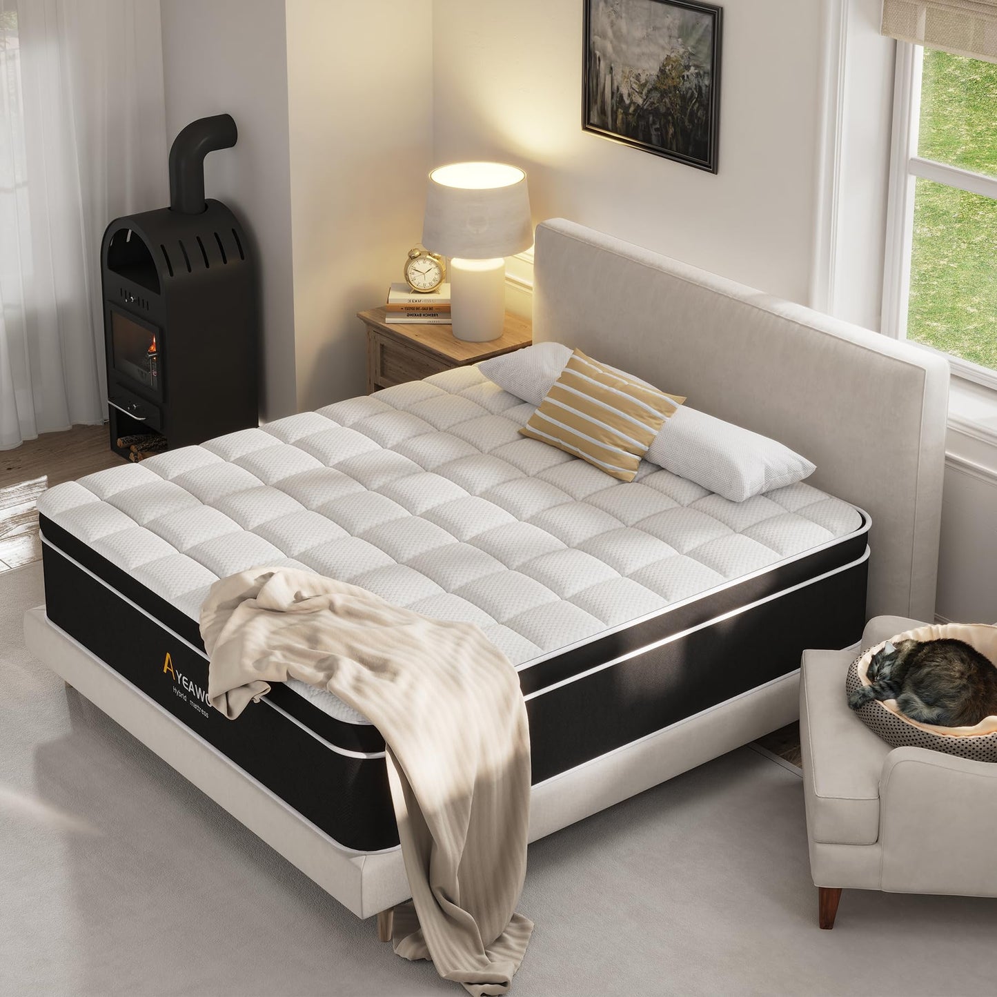 Ayeawo California King Mattress in a Box, 12 Inch Premier Cal King Hybrid Mattress with Gel Memory Foam & Pocket Spring, Motion Isolation & Pressure Relief, Medium Firm California King Bed