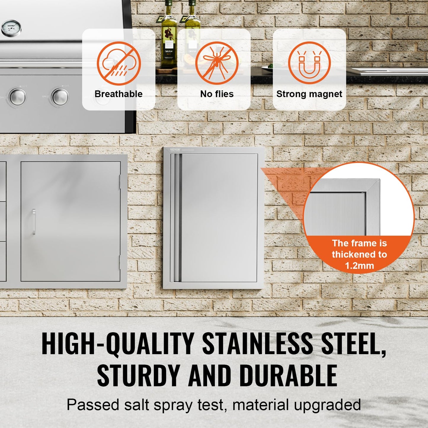 VEVOR BBQ Access Door, 17W x 24H Inch Single Outdoor Kitchen, Stainless Steel Flush Mount, Wall Vertical with Recessed Handle, for BBQ Island, Grilling Station, Outside Cabinet