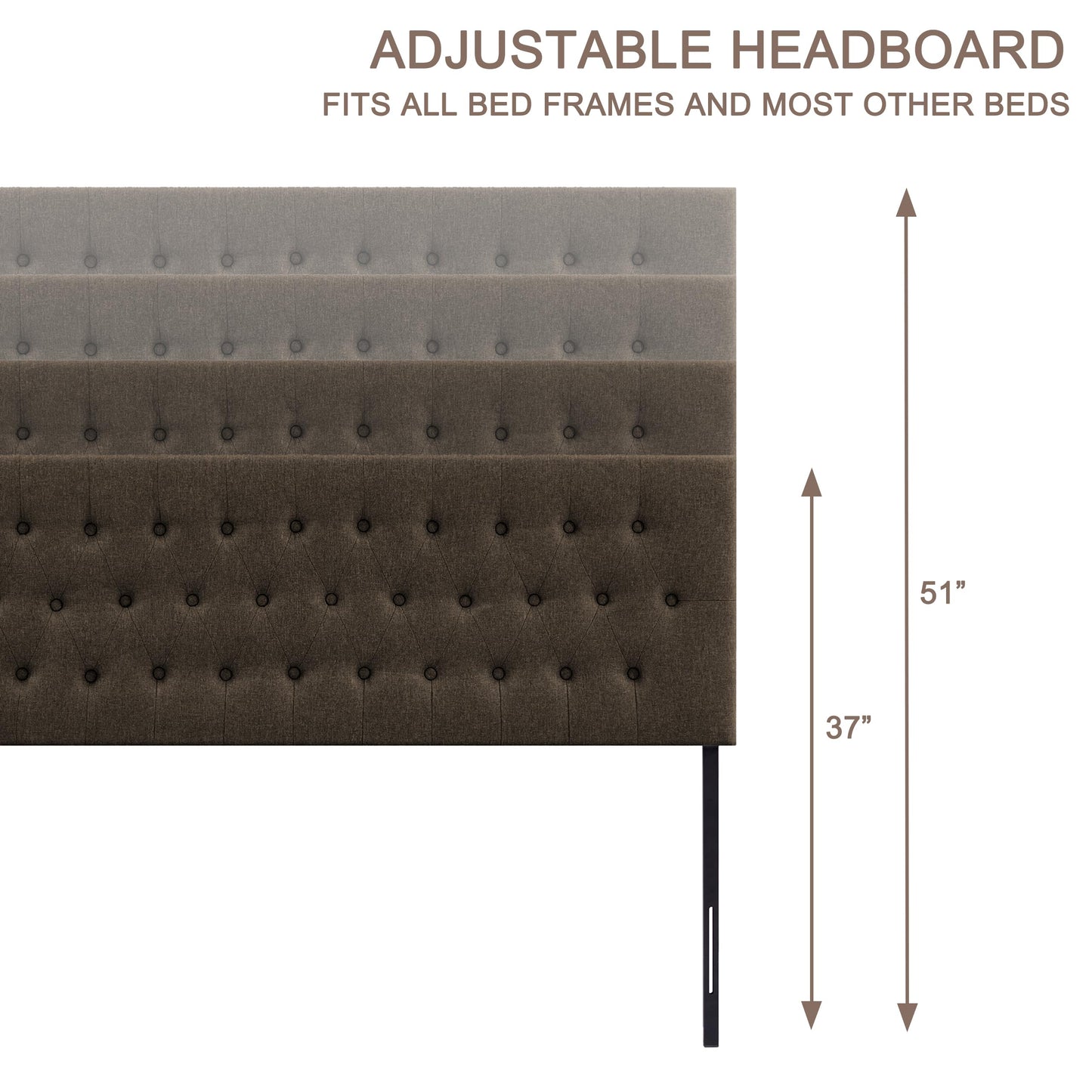 Huatean Home Tufted Upholstered Headboard California King, Solid Wood Head Board with Durable Metal Legs, Adjustable Height Bed headboard from 37” to 51” Fabric Headboard in Button Design, Chocolate