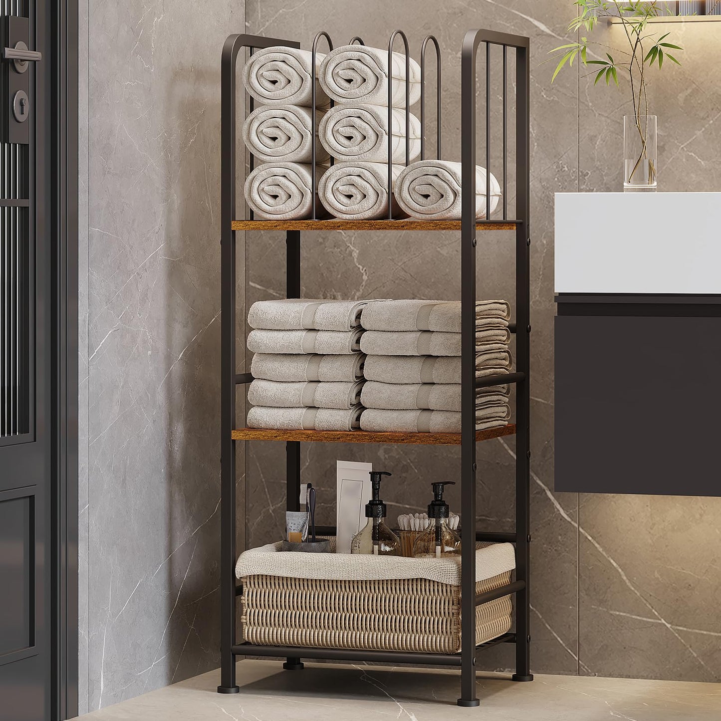 Towel Rack Free Standing 3-Tier M-Shaped Detachable Dividers, Durable Metal Towel Holder for Bathroom, Pool Towel Rack, Space-Saving Towel Storage Organizer, Modern Bath Towel Shelf Patent Pending