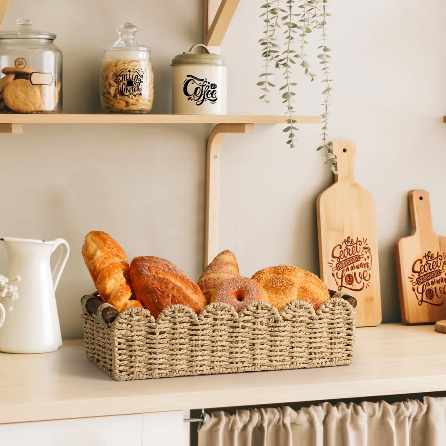 Toilet Paper Storage Basket Bathroom Counter Organizer Wicker Baskets for Organizing Cute Basket for Apartment Bedroom Nursery Room Kitchen Bathroom Decor -Beige