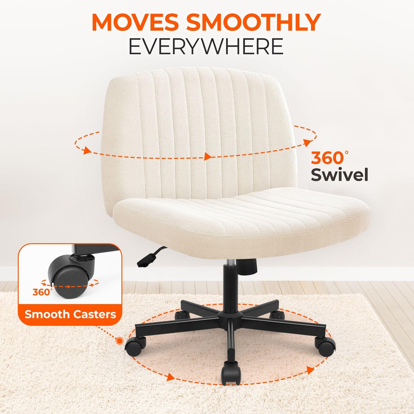 Orange Factory Criss Cross Chair, Wide Fabric Vanity Desk Seat, Beige Wheel