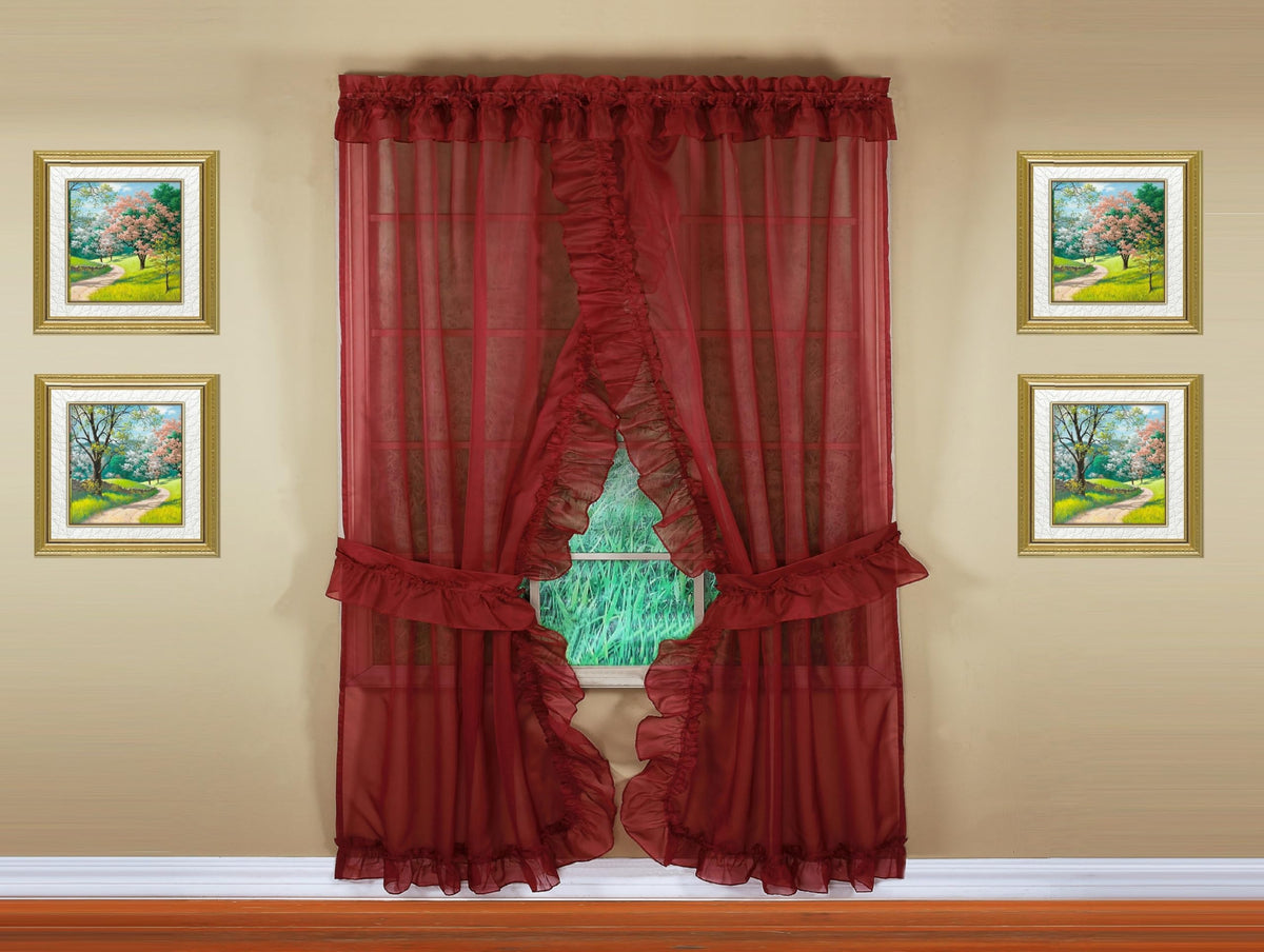 Today's Curtain, Emelia Priscilla Sheer Pair 60" W x 63" L, Burgundy, 5-Piece-Set