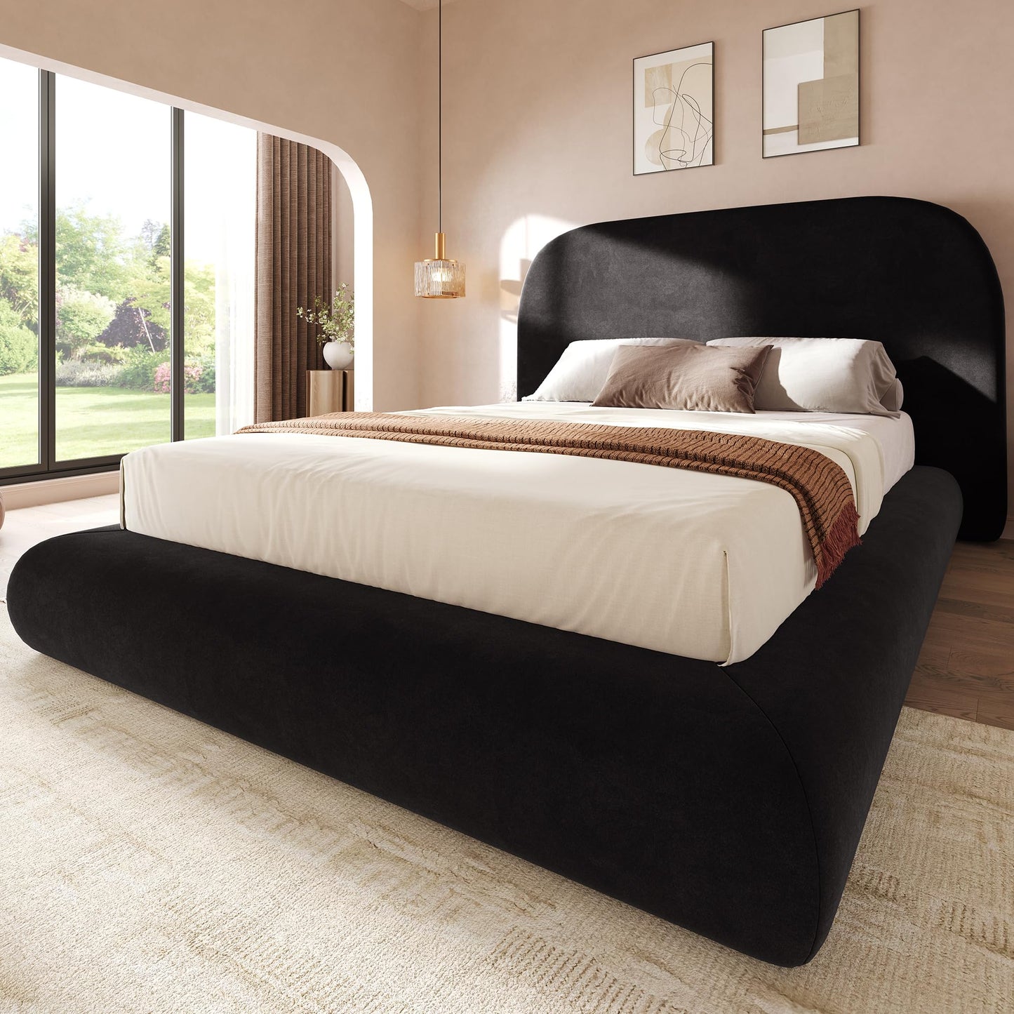 YITAHOME Queen Size Bed Frame, Curved Arched Soft Cloud Bed with Headboard