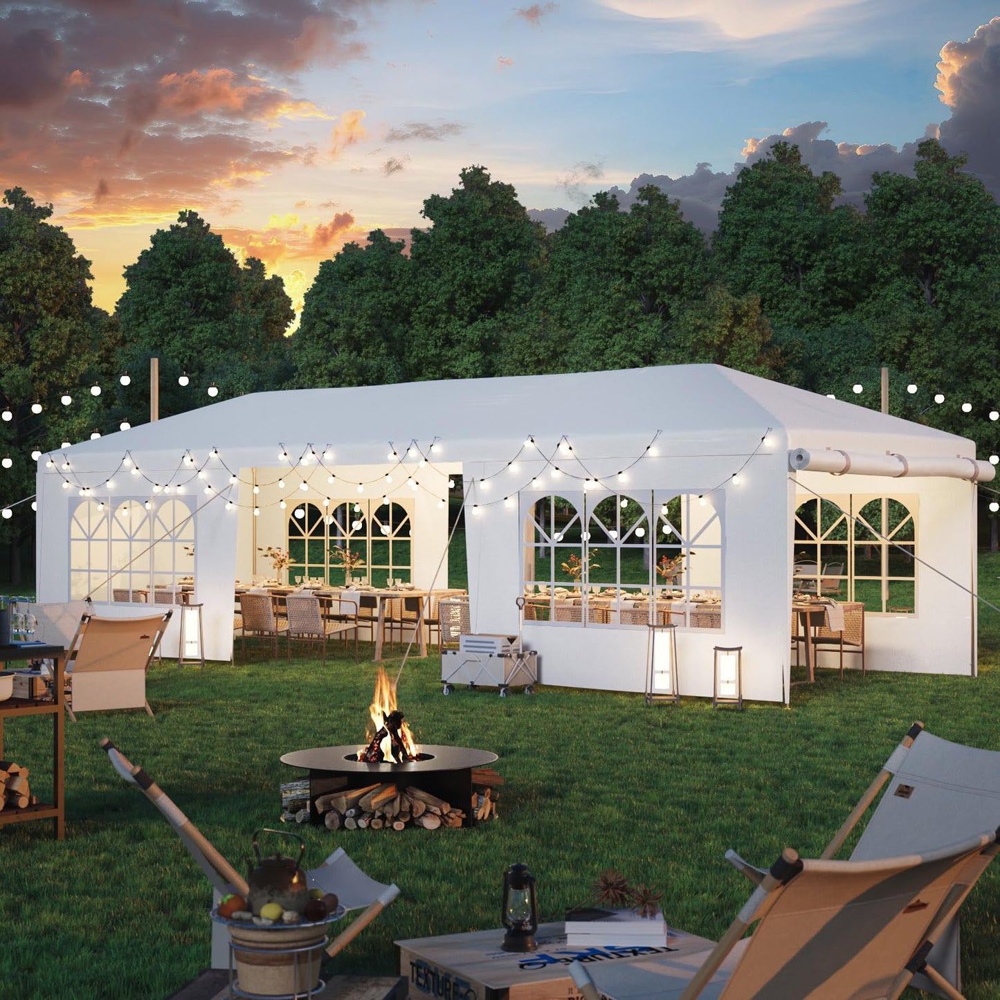 Angel Sar 10'x30' Party Tent with 8 Removable Sidewalls, Waterproof White Outdoor Gazebo for Weddings, Backyard Events, and Markets