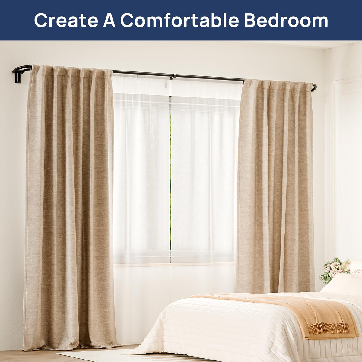 ENJOYBASICS 48-84" Double Curtain Rod for Blackout, Quick Release, Black