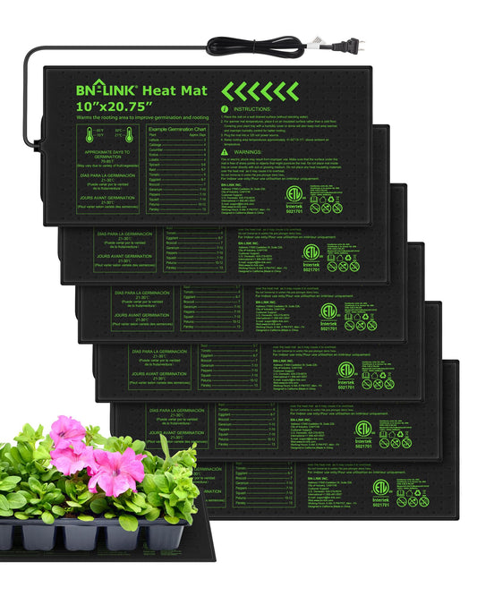 BN-LINK Seedling Heat Mats for Seed Starting 10" x 20.75", 6 Pack Waterproof Warming Mat Plant Heating Pad for Seed Germination, Indoor Growing, Hydroponic, Greenhouse, ETL Listed