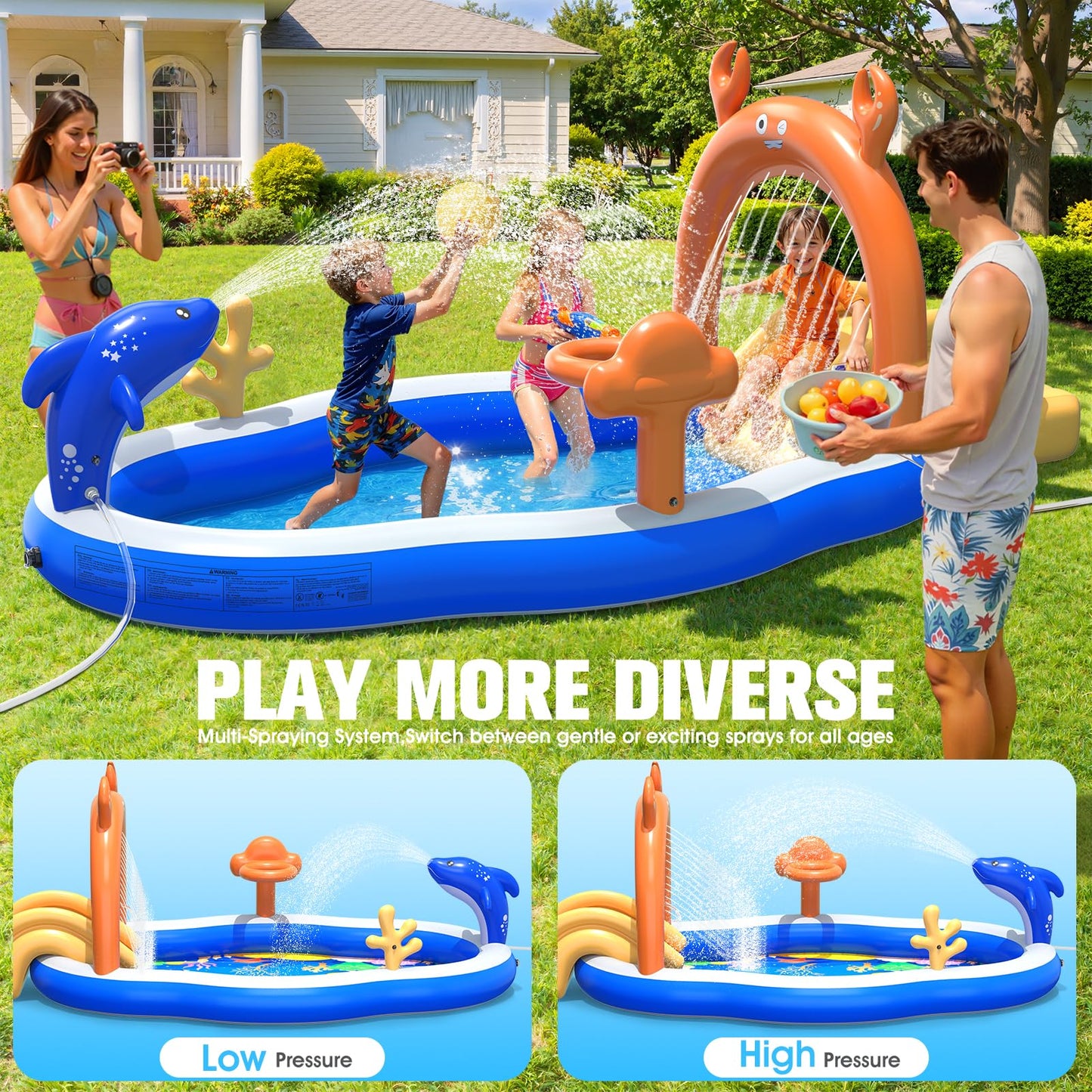 StarOcean 2026 Large Inflatable Play Center,Kiddie Pool with Water Slide&Sprinkler,121''x71"x51''Inflatable Toddler Pool with Slide,BlowUp Water Play for Toldder,Inflatable Water Park for Kid Backyard