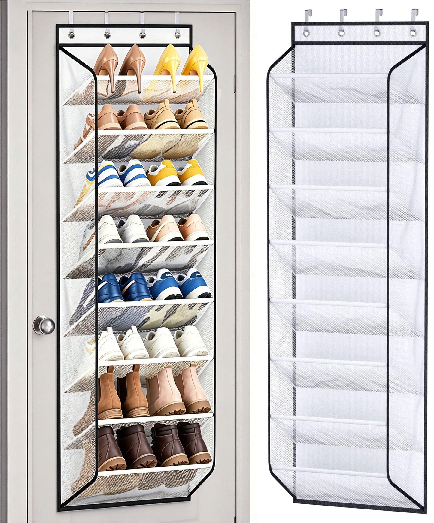 MISSLO Large Pockets Over the Door Shoe Organizer for Closet Hanging Shoe Rack for Door Shoes Storage Fits 24 Pairs Sneakers and Boots, 8 Tiers (White)