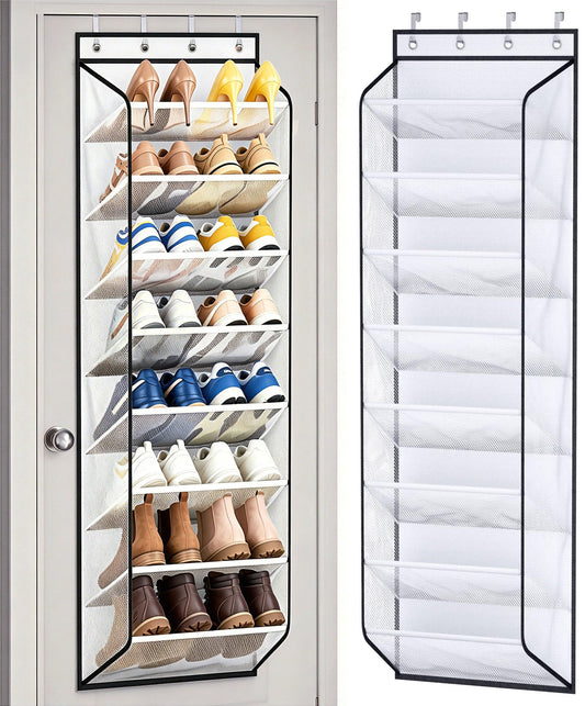MISSLO Large Pockets Over the Door Shoe Organizer for Closet Hanging Shoe Rack for Door Shoes Storage Fits 24 Pairs Sneakers and Boots, 8 Tiers (White)