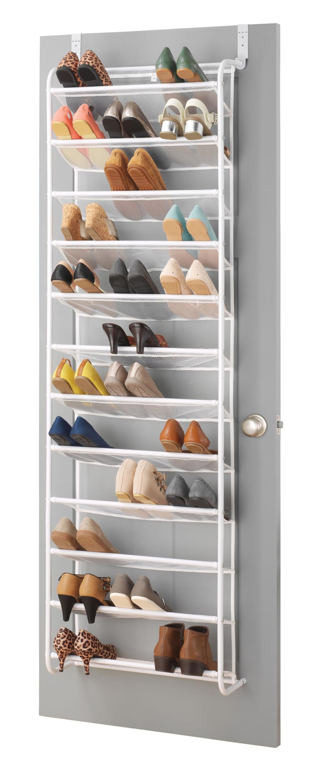 Whitmor 36 Pair Over The Door Shoe Organizer, 12 Tier Hanging Shoe Organizer, Heavy Duty Metal & Mesh Shoe Holder, Hanging Shoe Rack for Closet Organizer & Storage, 69"L x 21.7"W x 7.5"H, White