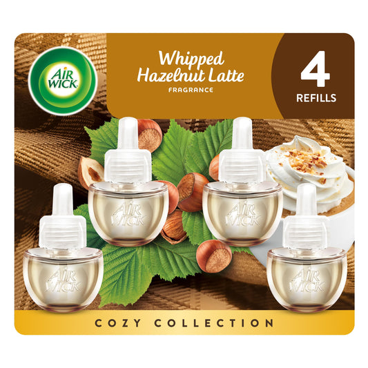 Air Wick Plug in Scented Oil Refill, 4ct,Whipped Hazelnut Latte, Air Freshener, Essential Oils