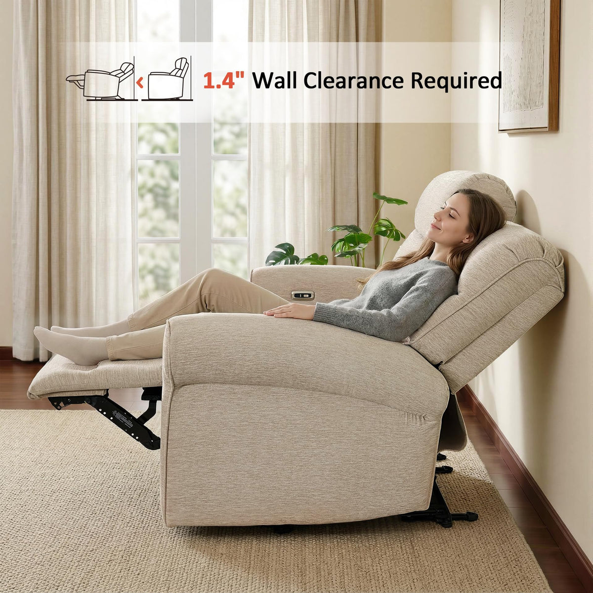 MCombo 78.3" Wall Hugger Power Loveseat Recliner Sofa with Console, Reclining Loveseat with USB Ports, Cup Holders, for Small Spaces Living Room RV, Fabric PR635M2 (Beige)