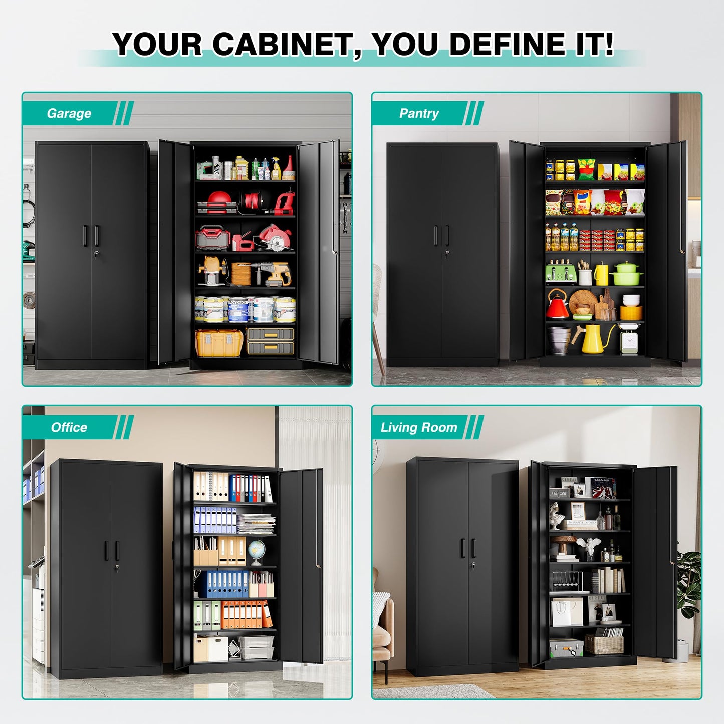 SISESOL Wide & Deep Metal Storage Cabinet with 2 Doors and 6 Shelves,72x36x18 Garage Storage Cabinet,Tall Black Locking Metal Cabinets with Lock,Steel Locked Cabinets for Home,Office,Garage,School