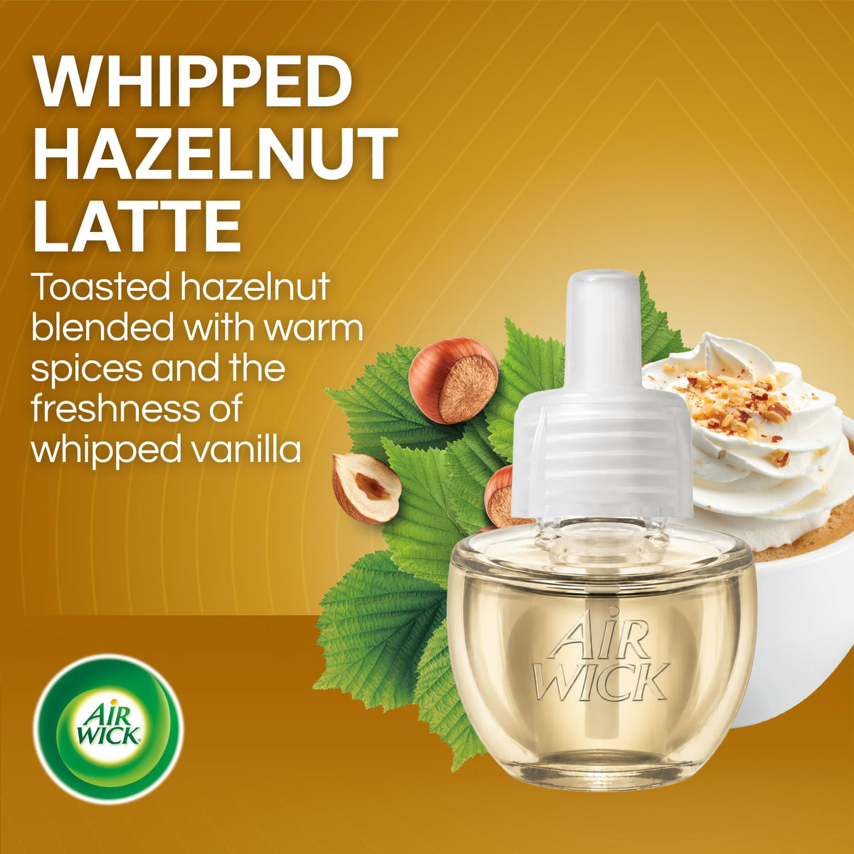 Air Wick Plug in Scented Oil Refill, 4ct,Whipped Hazelnut Latte, Air Freshener, Essential Oils
